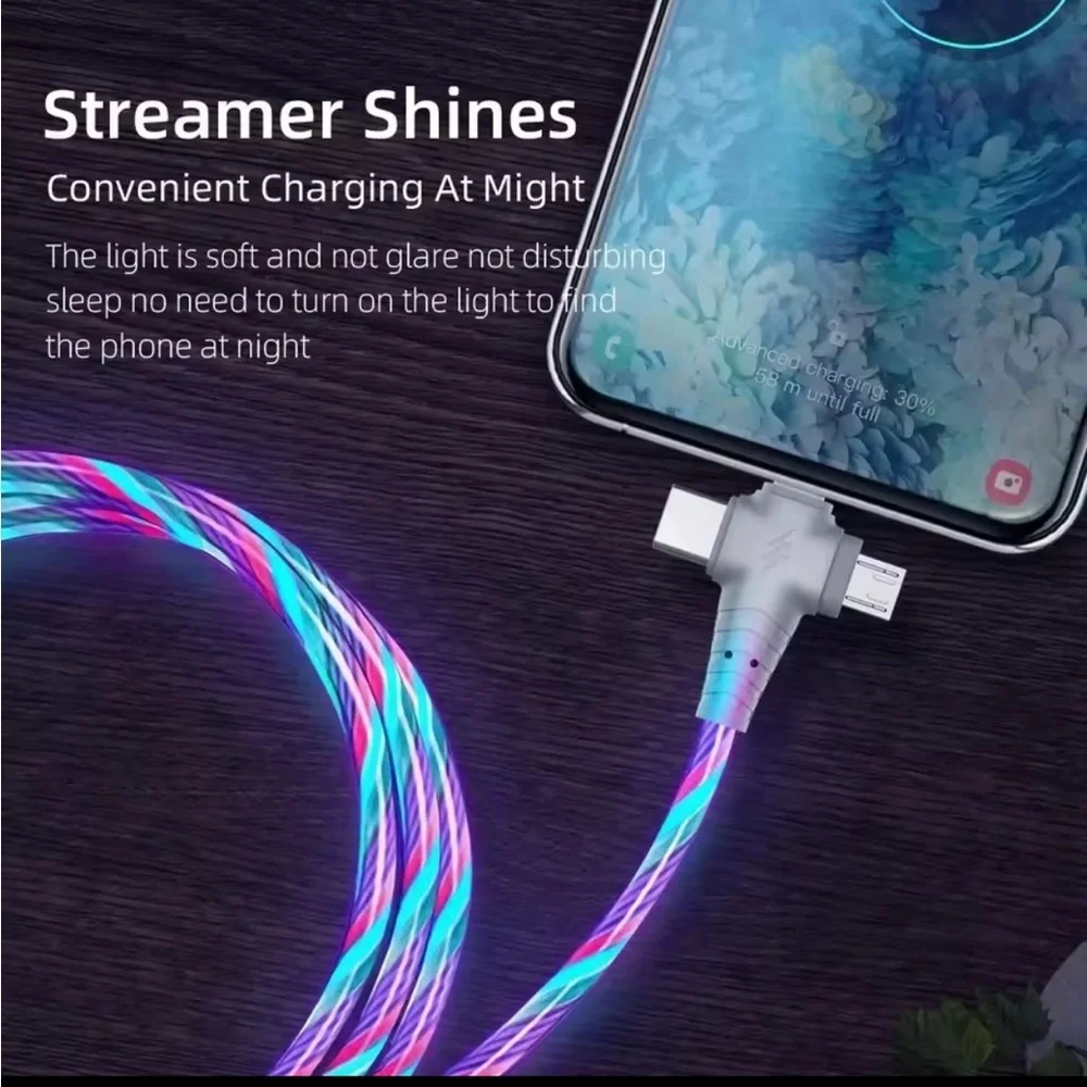 3 in 1 LED Luminous 40” Charging Cable Compatible with type A C and Micro USB